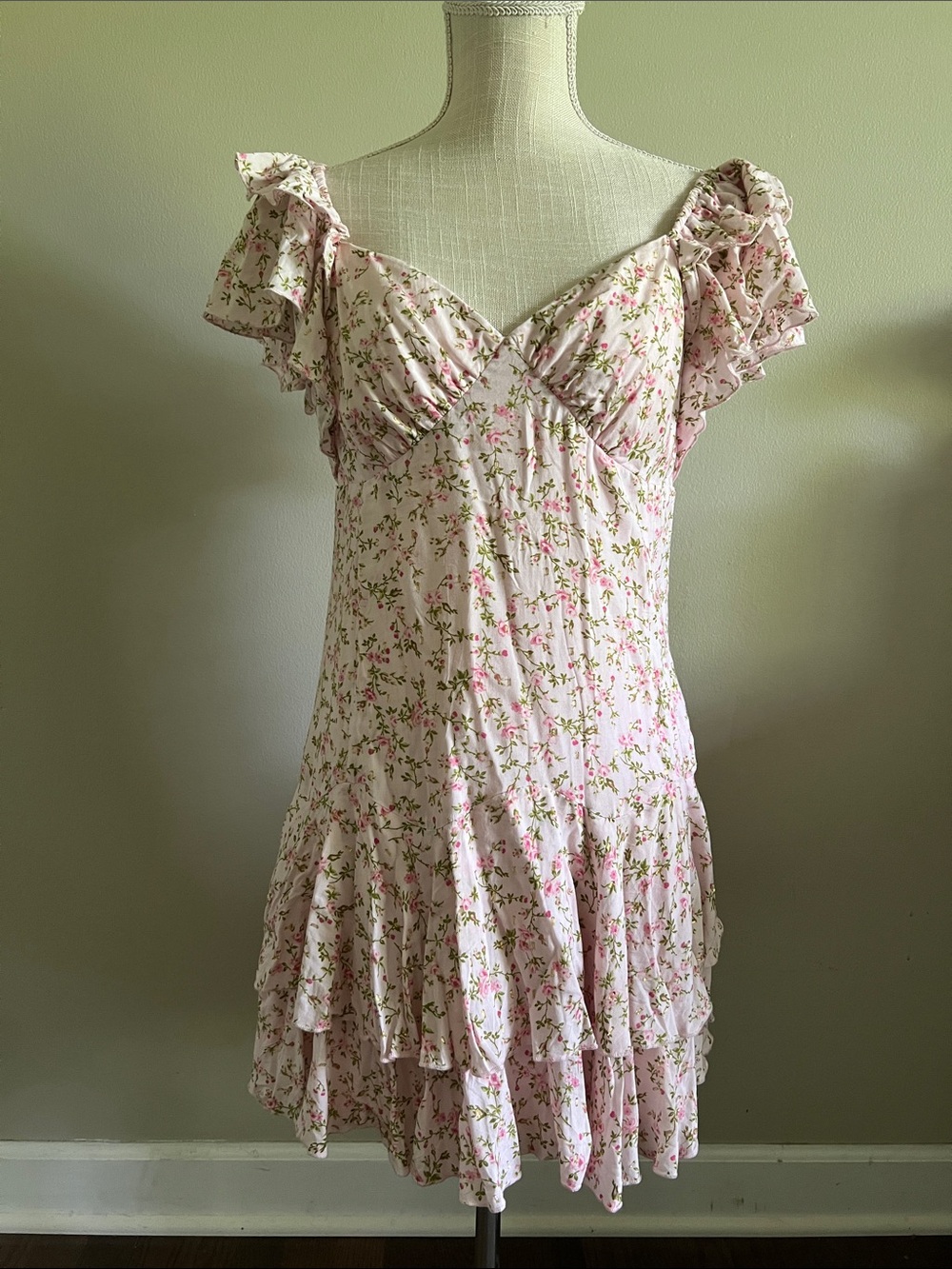 Pink Floral Ruffle Mini Dress